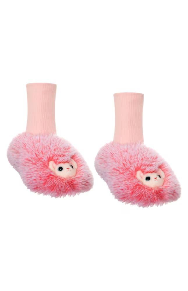 Pink Pygmy Puff Slipper Socks